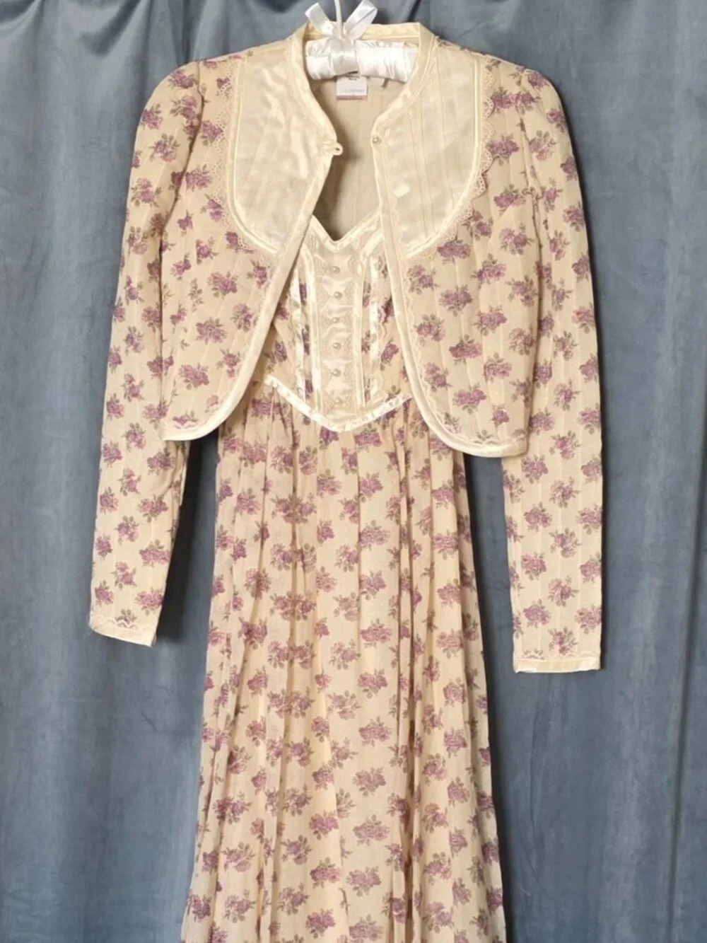 Vintage 70s Gunne Sax 2-Piece Calico Floral Maxi Dress & Crop Bolero Jacket Set